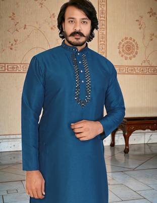   mirror work  men's silk kurta  2