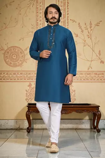   mirror work  men's silk kurta 
