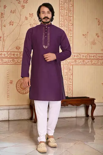 wine  mirror work  men's silk kurta 