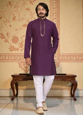 wine  mirror work  men's silk kurta  4