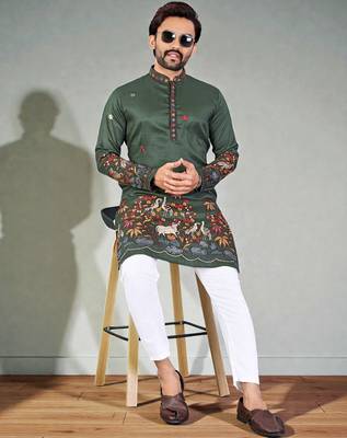  green embroidered  men's silk kurta  3