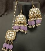 Purple pearls mirror earrings tikka set