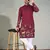  red embroidered  men's silk kurta 