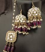 Wine pearls mirror earrings tikka set