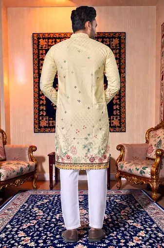  crochet embroidered  men's rayon kurta - cream