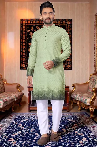  crochet embroidered  men's rayon kurta - green