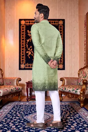  crochet embroidered  men's rayon kurta - green