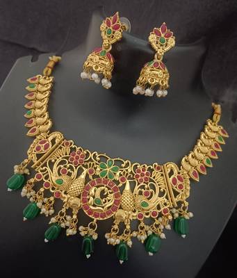 Gold plated pink green south jewellery set 1