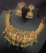 Gold plated pink green south jewellery set