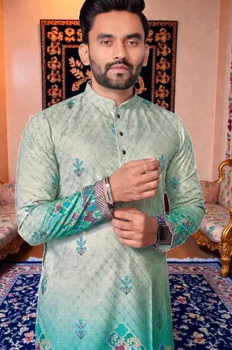  crochet embroidered  men's rayon kurta - 