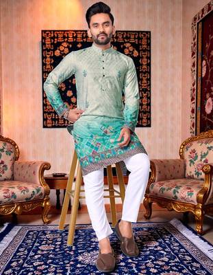 crochet embroidered  men's rayon kurta -  3