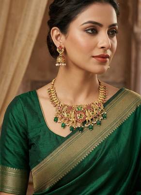 Gold plated pink green south jewellery set 2