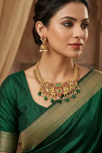 Gold plated pink green south jewellery set