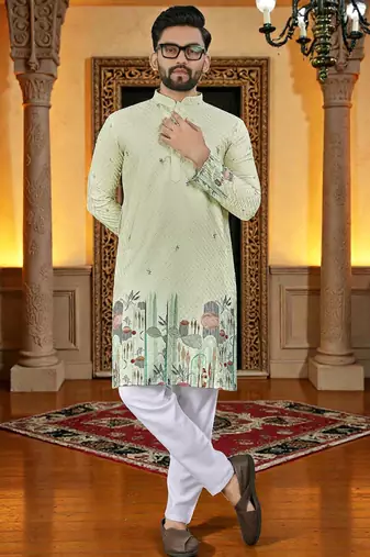  pista crochet embroidered  men's rayon kurta 