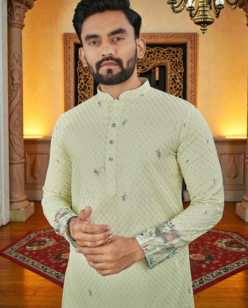  pista crochet embroidered  men's rayon kurta 