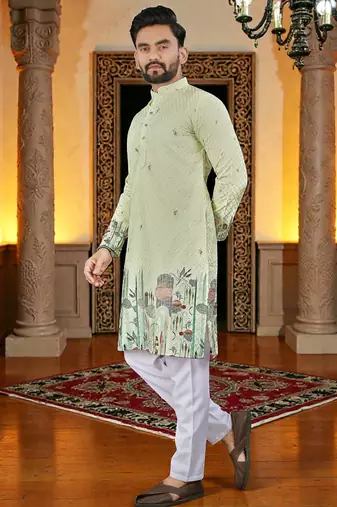  pista crochet embroidered  men's rayon kurta 