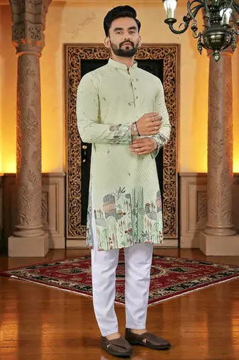  pista crochet embroidered  men's rayon kurta 