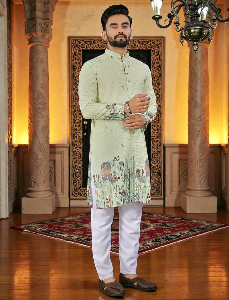  pista crochet embroidered  men's rayon kurta 