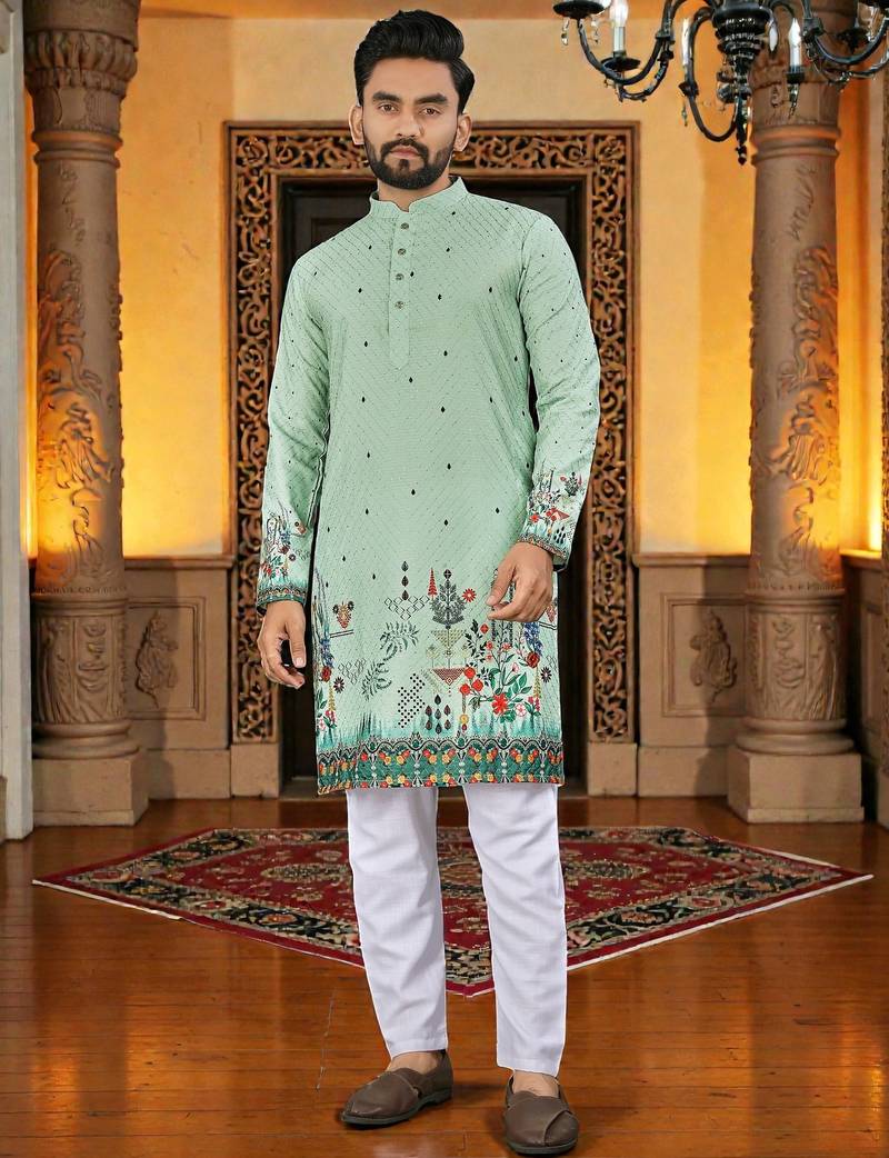  crochet embroidered  men's rayon kurta 