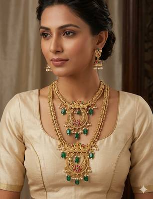 Gold plated pink green south indian bridal jewellery set 2