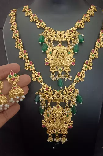 Gold plated pink green south indian bridal jewellery set-1