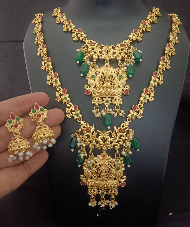 Gold plated pink green south indian bridal jewellery set-1