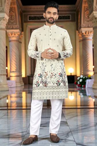   crochet embroidered  men's rayon kurta 