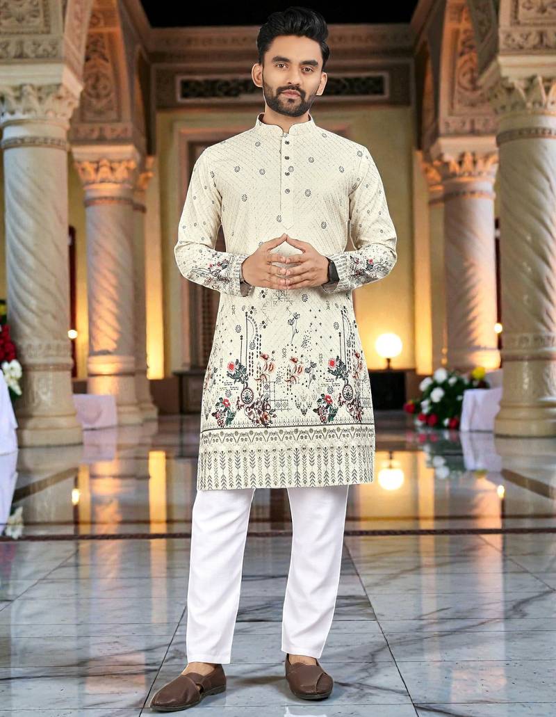   crochet embroidered  men's rayon kurta 