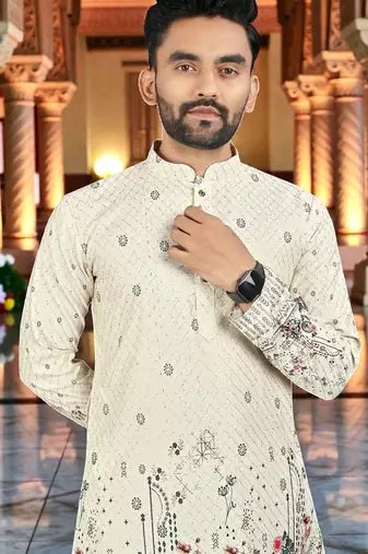   crochet embroidered  men's rayon kurta 