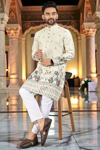   crochet embroidered  men's rayon kurta 