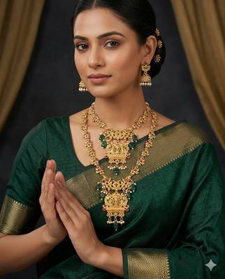 gold plated pink green south indian bridal jewellery set 2