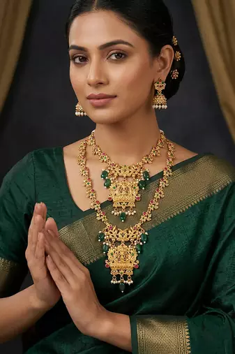 Gold plated pink green south indian bridal jewellery set-1