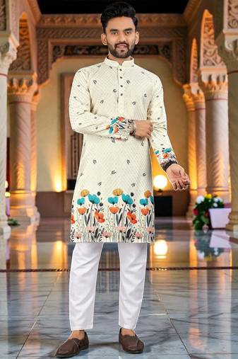   crochet embroidered  men's rayon kurta 