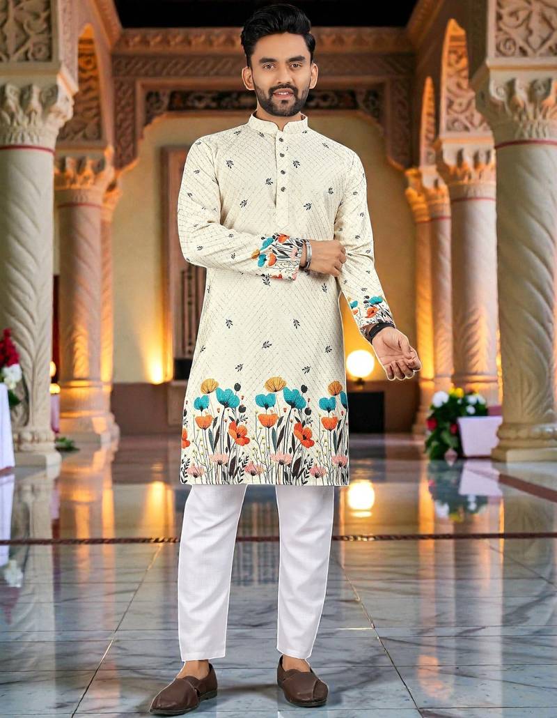   crochet embroidered  men's rayon kurta 