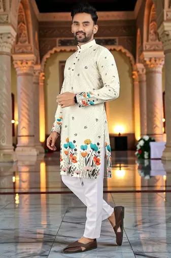   crochet embroidered  men's rayon kurta 