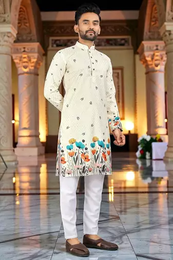   crochet embroidered  men's rayon kurta 