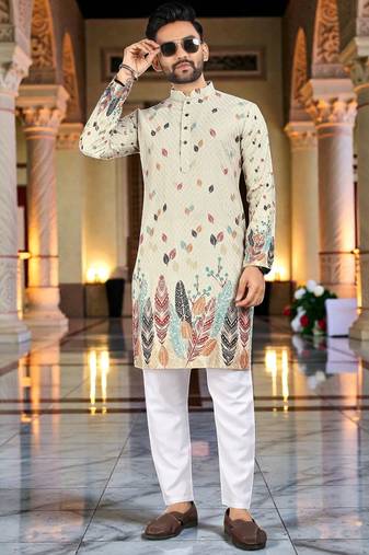  crochet embroidered  men's rayon kurta 