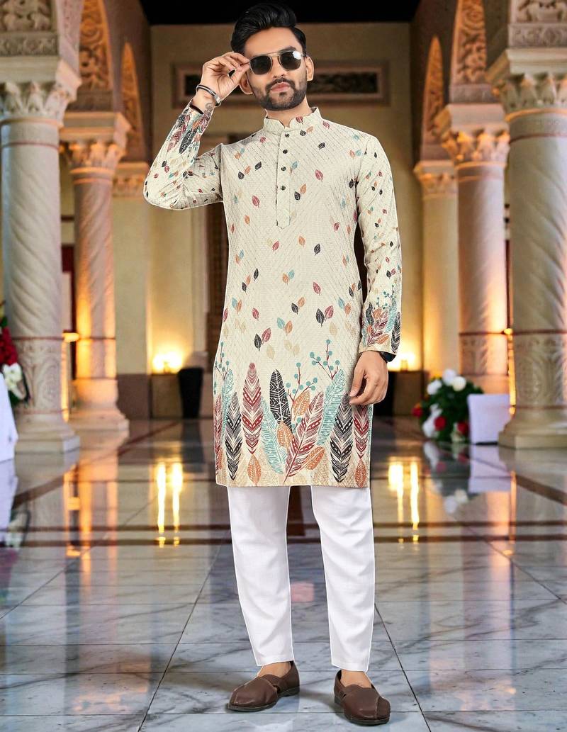   crochet embroidered  men's rayon kurta 