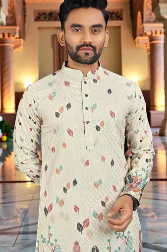   crochet embroidered  men's rayon kurta 