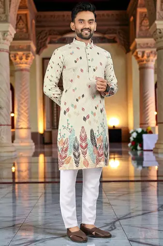   crochet embroidered  men's rayon kurta 