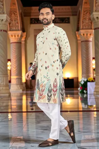   crochet embroidered  men's rayon kurta 