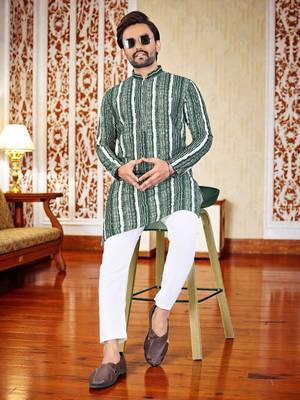 Green -digital schifli embroidered  men's rayon kurta  3