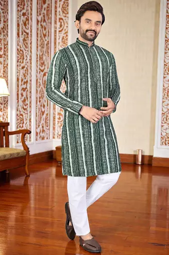 Green -digital schifli embroidered  men's rayon kurta 
