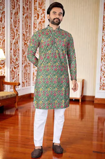 Mahendi -digital schifli embroidered  men's rayon kurta 