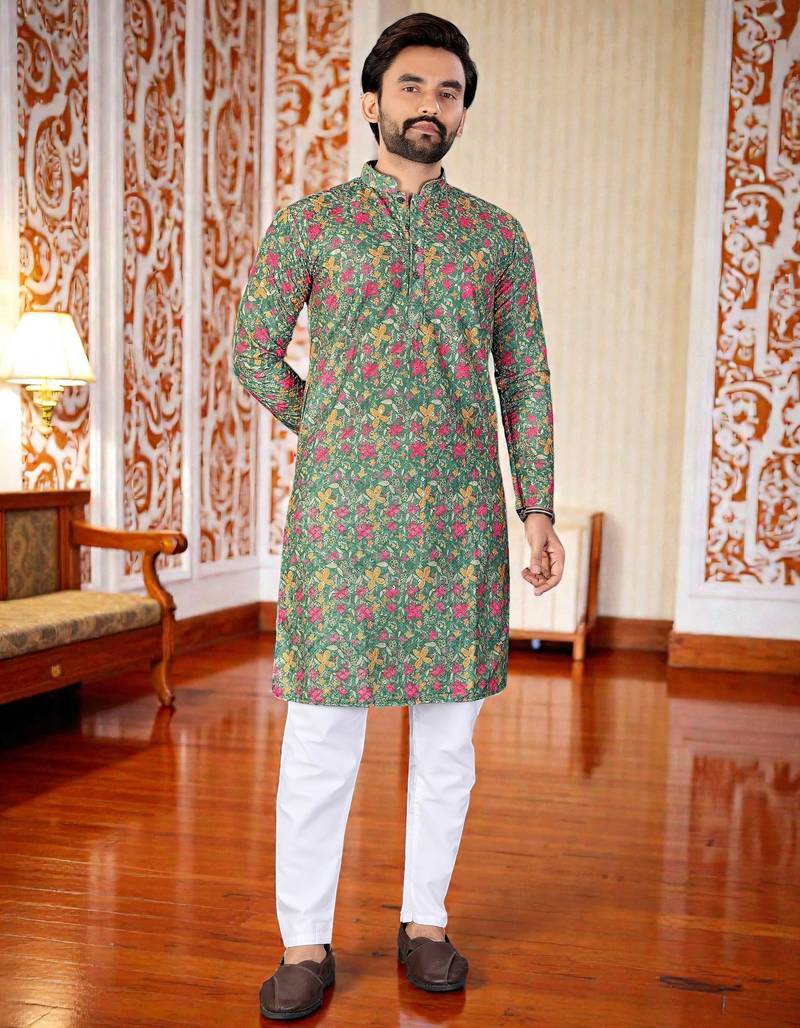 Mahendi -digital schifli embroidered  men's rayon kurta 