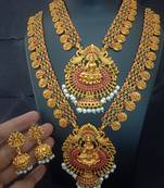Matt finish pink green godeess lakshmi south indian bridal jewellery set