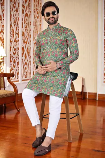 Mahendi -digital schifli embroidered  men's rayon kurta 