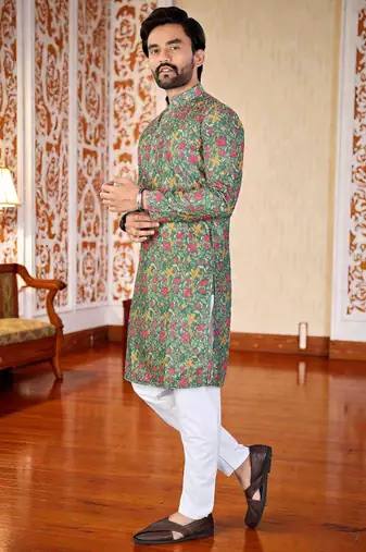 Mahendi -digital schifli embroidered  men's rayon kurta 