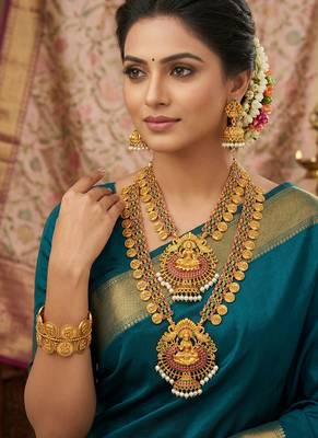 pink matt finish south indian bridal jewellery set 2