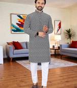  black chikankari embroidered  men's rayon kurta  